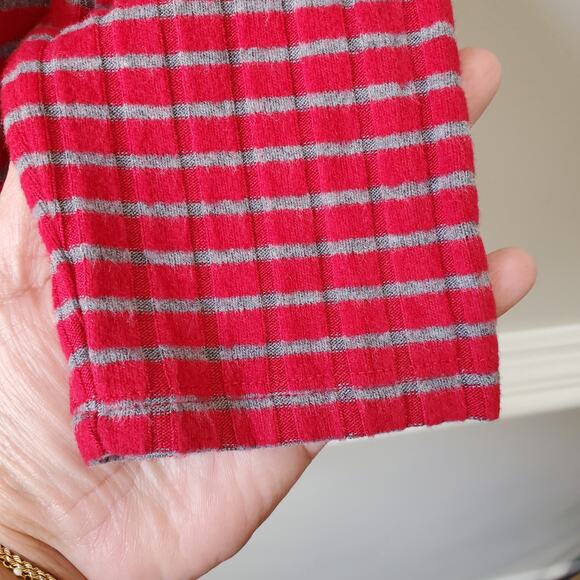 Chicos Red Gray Stripe Longline Cardigan Set 0 S Classic Holiday Career NEW - Picture 2 of 14